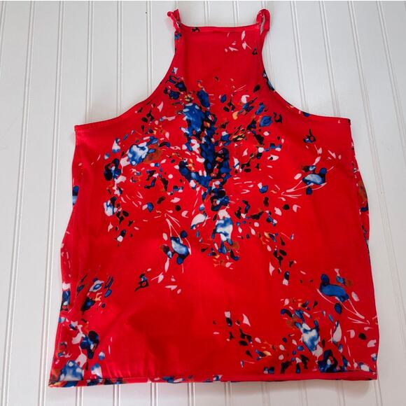 Floral Print Wrap Cami Tank Top with Adjustable Straps Red Blue - Size Medium - Picture 6 of 7